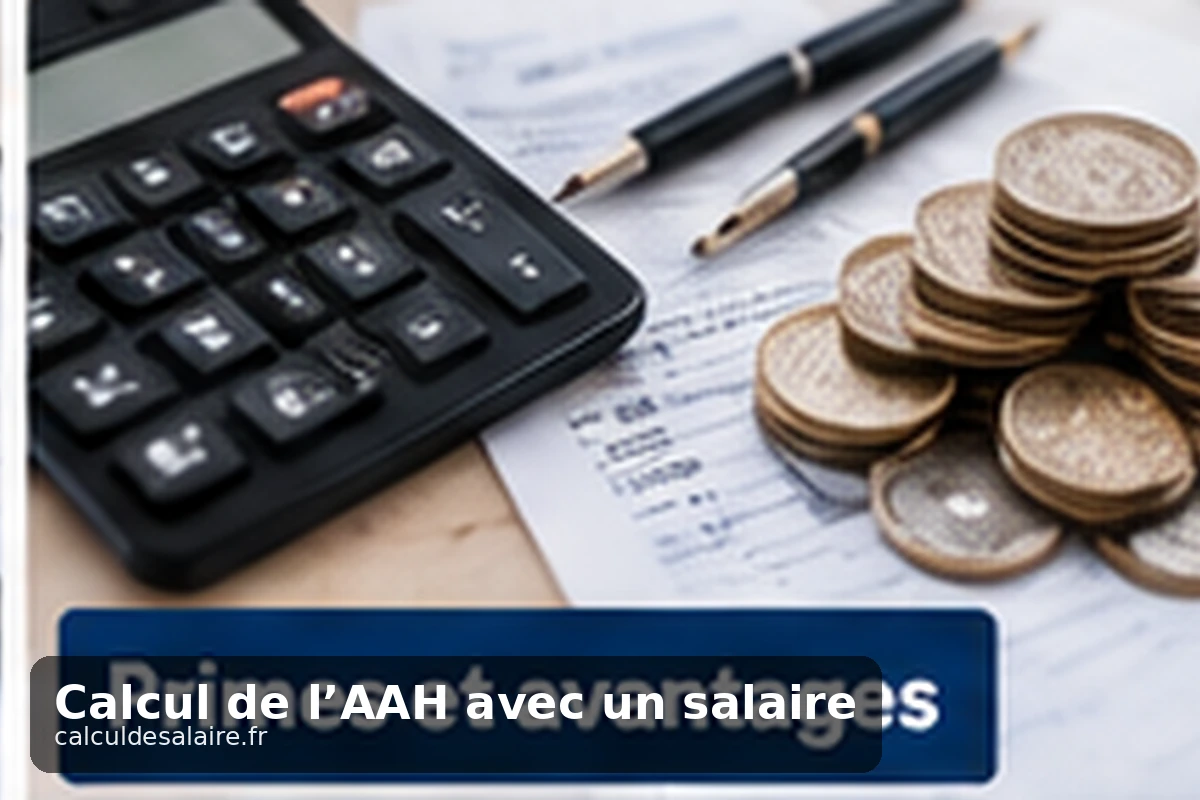 Fiche de paie posée à côté d’un courrier de la Caf et d’une calculatrice sur un bureau