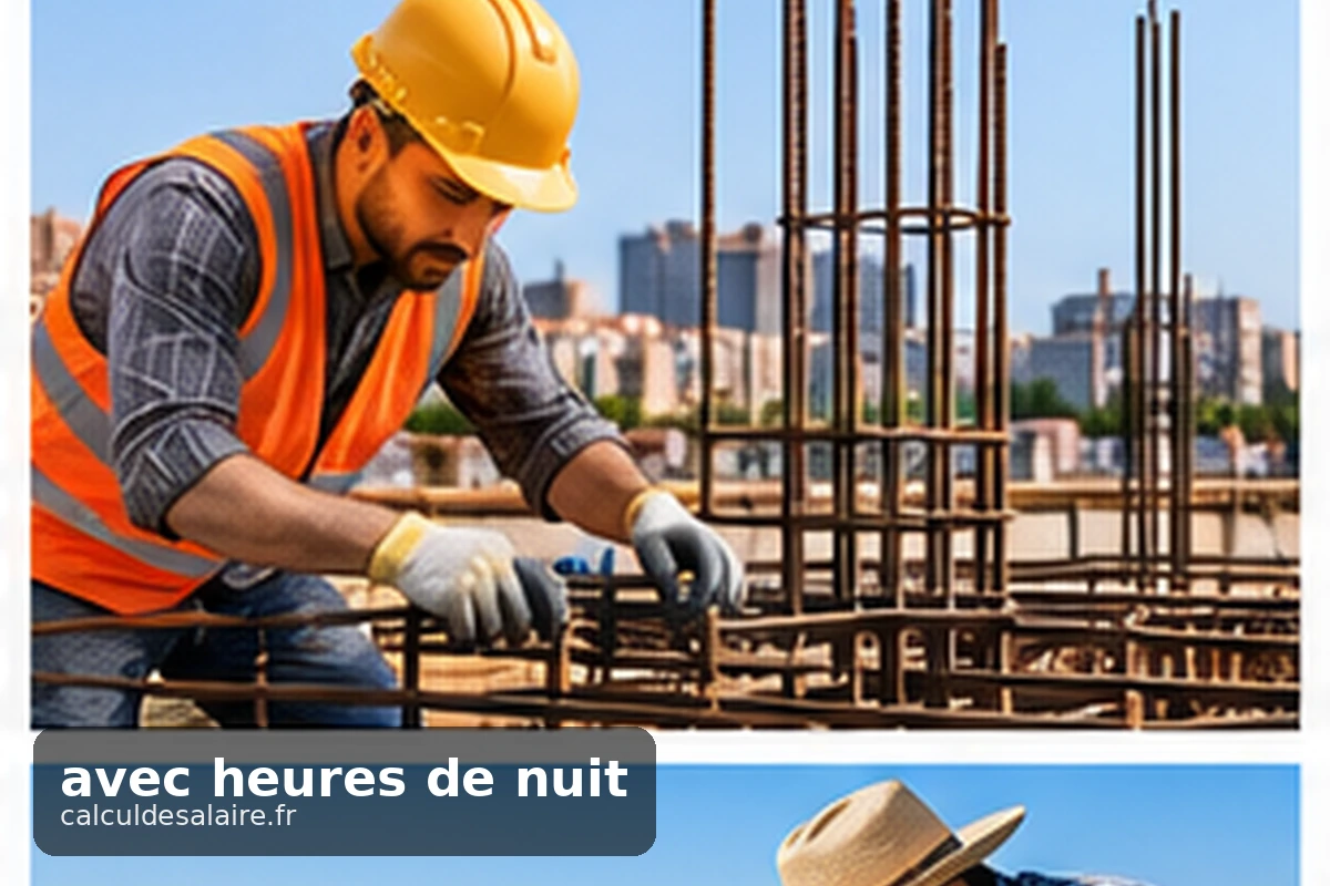 Bulletin de paie posé sur un bureau près d'une lampe, avec une ligne de majoration pour heures de nuit entourée au stylo
