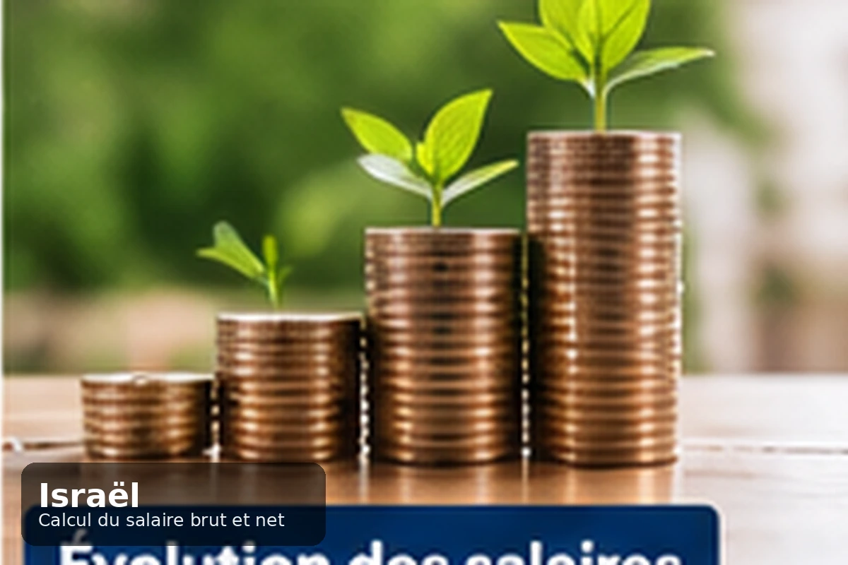 Fiche de paie israélienne en shekels posée près d'une calculatrice et de pièces de monnaie